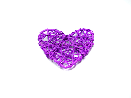 purple heart shaped rattan, isolated on white background, directly above, copy spaceの写真素材