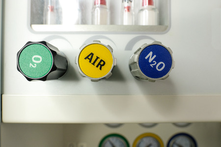 Gaseous gauges of anesthetic machine in the operation room.