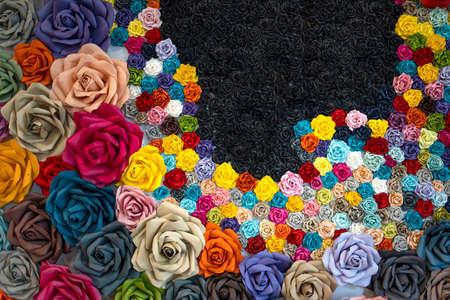 Wall covers with multi colors paper origami roses.の写真素材