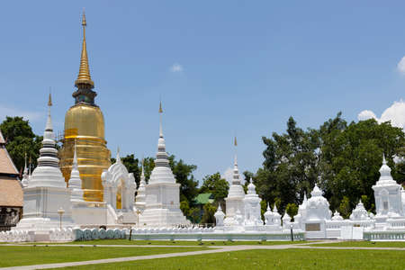 Chiang mai, Thailand - May 3, 2021: The royal mausoleum belongs to Lanna kings and families and the main golden pagoda at Wat Suan Dok in Chiang mai province, Thailand.のeditorial素材