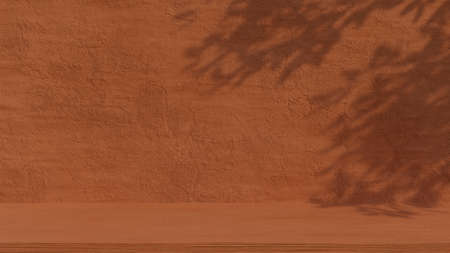 3D rendering illustration of stone product display shelf with leaves shadow.の写真素材