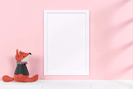 3d rendered picture frame mockup with stuffed toy animals.