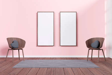 3d rendered picture frame mockup in a living room.の写真素材