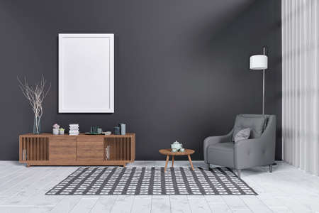 3d rendered of a living room with cozy sofa.の写真素材