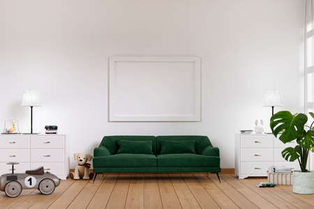 3d rendered illustration of  picture wall frame mockup in a sunlit living room.の写真素材