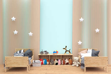 3d rendered illustration of children room and stuffed toy animals.の写真素材