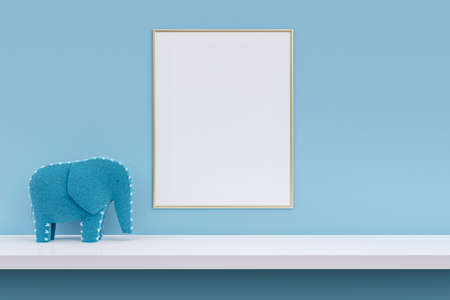 Picture frame mockup on a white shelf. 3d rendered illustration.の写真素材