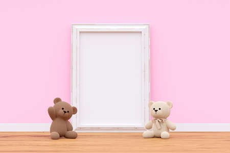 Picture frame mockup in a kids playroom. 3d rendered illustration.の写真素材