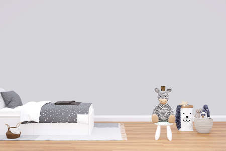 Kids bedroom customizable wall mockup. 3d rendered illustration.の写真素材