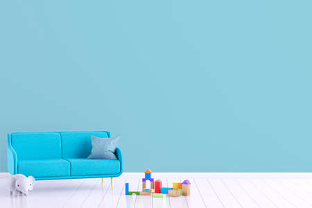 Kids playroom customizable wall mockup. 3d rendered illustration.