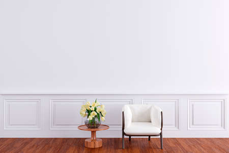 Living room customizable wall mockup. 3d rendered illustration.