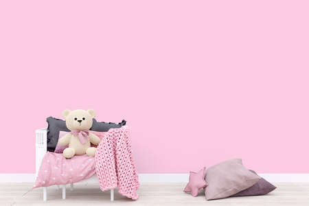 Kid bedroom wall mockup. 3d rendering illustration.の写真素材
