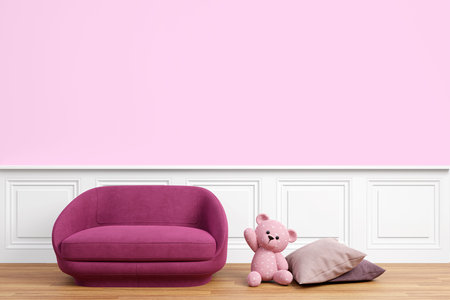 Kids playroom wall mockup, 3d rendered illustration with customizable background.の写真素材