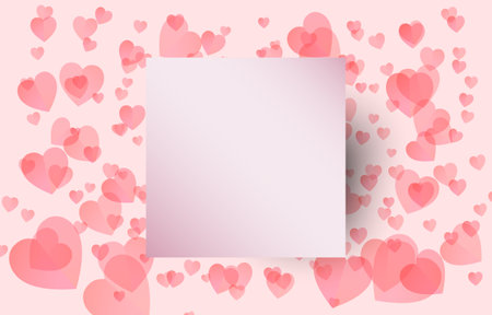Paper cut elements in shape of  with Square frame with a greeting on red and sweet hearts background. Vector symbols of love for Happy Valentine's Day, greeting card design.のイラスト素材