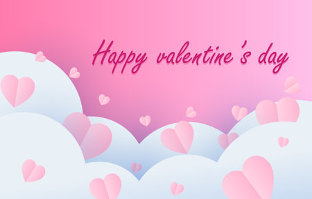 Paper cut elements in shape of heart flying on pink and sweet background. Vector symbols of love for Happy Valentine's Day, birthday greeting card design.のイラスト素材