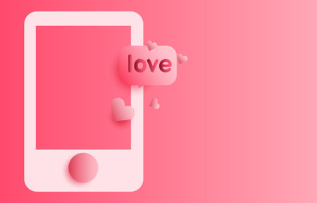 Social media photo frame, with 3d heart love button And sending messages for couple, concept chat for valentines day, vector illustrationのイラスト素材
