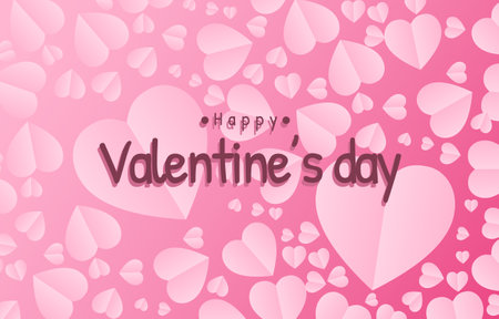 Card Happy Valentine's Day,Paper cut elements in shape of heart flying on pink and sweet background. Vector symbols of love for birthday greeting card design.のイラスト素材