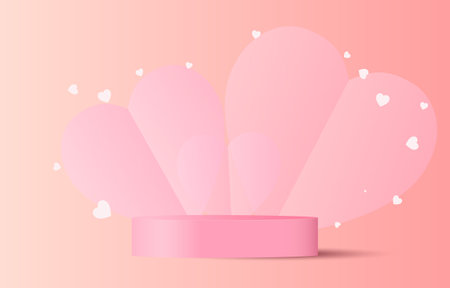 Valentine's day concept background. podium vector illustration. sweet red and pink paper cut hearts with Round pedestal. Cute love sale banner or greeting cardのイラスト素材