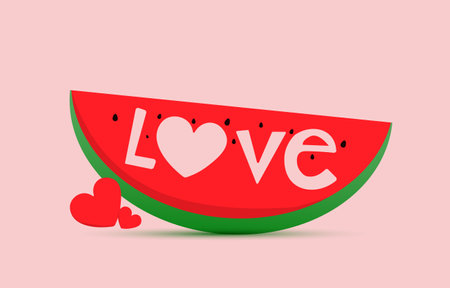 Valentine backgrounds, watermelon slice with heart shape and love letters, cute wallpapers or greeting cards.のイラスト素材