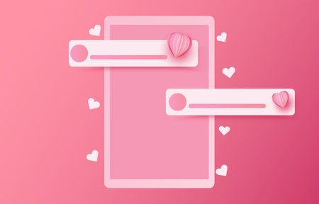 Social media photo frame, with 3d heart love button And sending messages for couple, concept chat for valentines day, vector illustrationのイラスト素材