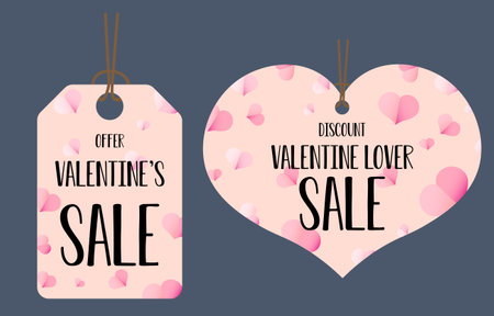 Set Valentine's day discount cards. Hand written sale for February 14 gift tags. pastel offer labels or posters collection. Vintage love lettering vector templates backgrounds.のイラスト素材
