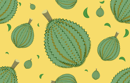 Durian seamless pattern. Round tropical fruit. Thorny fruit. Gift wrapping paper vector illustration.のイラスト素材