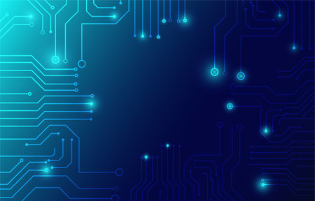 circuit and dot technology with line shapes on dark blue background. abstract futuristic Illustration Vector design digital social network connect concept.のイラスト素材