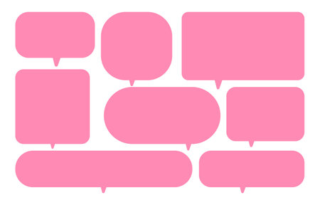 Set pink speech bubbles on a white background, vector speaking or talk bubble , icon text or communication,comic square doddle frameのイラスト素材