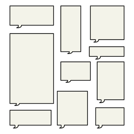Set of  Cream color speech bubbles, empty bubbles with black borders, speaking and talk, communication and dialogue, vector illustrations.のイラスト素材