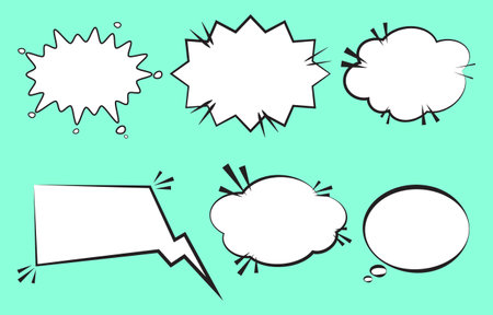 Set speech bubbles on blue background. chat box or chat vector square message or communication icon Cloud speaking for comics and comics message dialogのイラスト素材