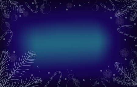 Dark blue background with blank frame decorated with snowflakes,tree and ball, vector illustration of winter christmas and new year.のイラスト素材