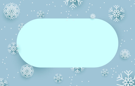 Light blue blank oval label decorated with snowflakes, vector illustration snow of winter, concept christmas and new year.のイラスト素材
