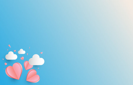 Paper cut background Pink heart shape with cloud, illustration for valentine day, mother's day, or love day, vector greeting card.のイラスト素材