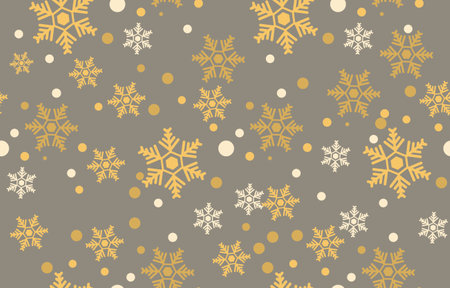 Seamless pattern with golden snowflakes. For Christmas and New Year gift wrapping paper. vector illustration falling snowのイラスト素材