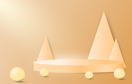 Gold Christmas podium decorated with pine trees and golden balls. Empty cylinder mockup background image concept. Vector for design sales and product advertising materials.のイラスト素材