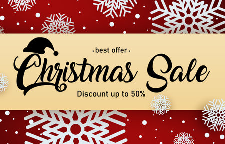 Christmas Sale Banner. Decorate with white snowflakes. Labels for special offers and discounts during the New Year and Christmas. vector illustrationのイラスト素材