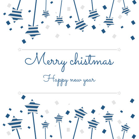 Merry Christmas Greeting Cards, Happy New Year Greeting Text And decorated with paper stars and ribbon celebration. vector illustration.のイラスト素材