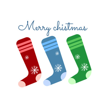 Merry Christmas greeting card. red sock icon decorated for Christmas night. happy new year vector illustration.のイラスト素材