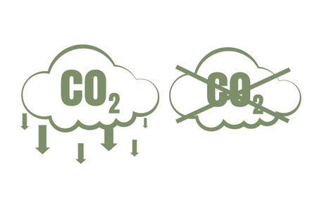 Carbon dioxide reduction symbol and no carbon emissions. The concept of preventing global warming and greenhouse gases. Campaign Net Zero. Reduce green cloud CO2.のイラスト素材