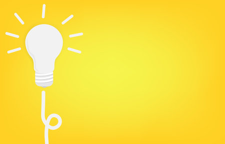 Creative concept of working towards goals and achievements, bright white light bulb vector and doodle on yellow background.のイラスト素材