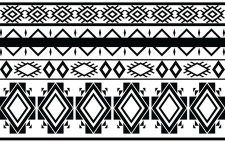 Tribal Black and white Abstract ethnic geometric pattern design for background or wallpaper.vector illustration To print fabric patterns, rugs, shirts, costumes, turban, hats, curtains.のイラスト素材