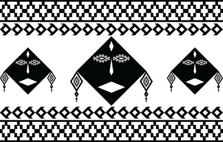 Tribal Black and white Abstract ethnic geometric pattern design for background or wallpaper.vector illustration To print fabric patterns, rugs, shirts, costumes, turban, hats, curtains.のイラスト素材