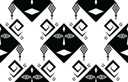 Tribal Black and white Abstract ethnic geometric pattern design for background or wallpaper.vector illustration To print fabric patterns, rugs, shirts, costumes, turban, hats, curtains.のイラスト素材
