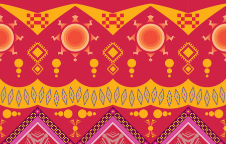 Geometric oriental tribal ethnic pattern traditional background Design for carpet,wallpaper,clothing,wrapping,batik,fabric,Vector illustration embroidery style.のイラスト素材