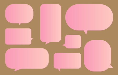 Set valentines day speech bubbles on a brown background, pink sweet vector speaking or talk bubbleのイラスト素材