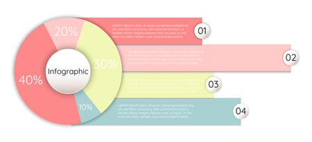 Infographic template for business information presentation. Vector circles and geometric elements. Modern workflow diagrams. Report plan 4 topicsのイラスト素材