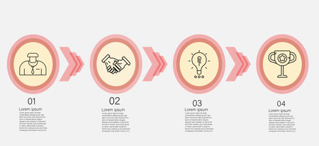 Infographic template for business information presentation. Vector circles and geometric elements. Modern workflow diagrams. Report plan 4 topicsのイラスト素材