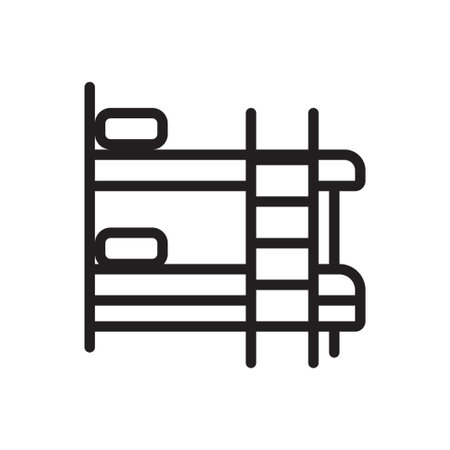 bunk bed and pillows icon thin line style isolated on white background,sleeping accessories and symbols,single piece icon illustration vectorのイラスト素材