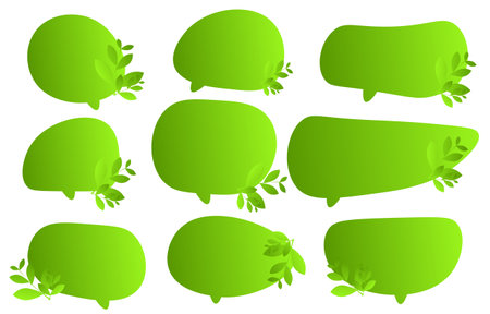Set spring green speech bubbles on white background. chat box vector doodle message or communication icon Cloud speaking for comics and minimal message dialogのイラスト素材