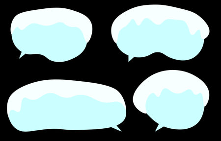 Set speech bubbles on black background.white snow used in winter and Christmas.chat vector square and doodle message or communication icon Cloud speaking for comics and minimal message dialog.のイラスト素材